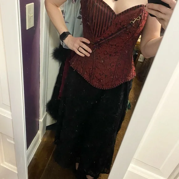 Red and Black Corset with Stripes and Floral Pattern - Picture 3 of 5